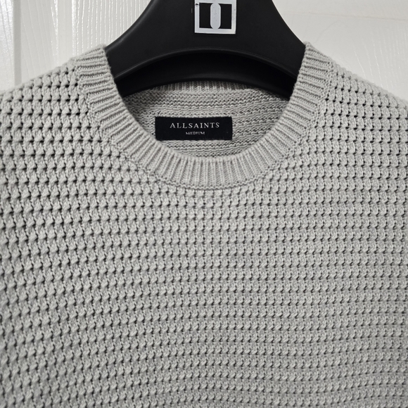 All Saints Chunky Knit Preppy Cool Toned Gray Crewneck Sweater Medium - Picture 1 of 10